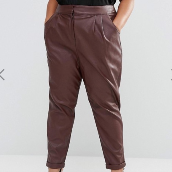 ASOS Curve Pants - ASOS CURVE Leather Look Peg Pants